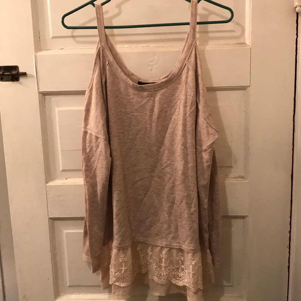 Cold shoulder long sleeve lace accent top